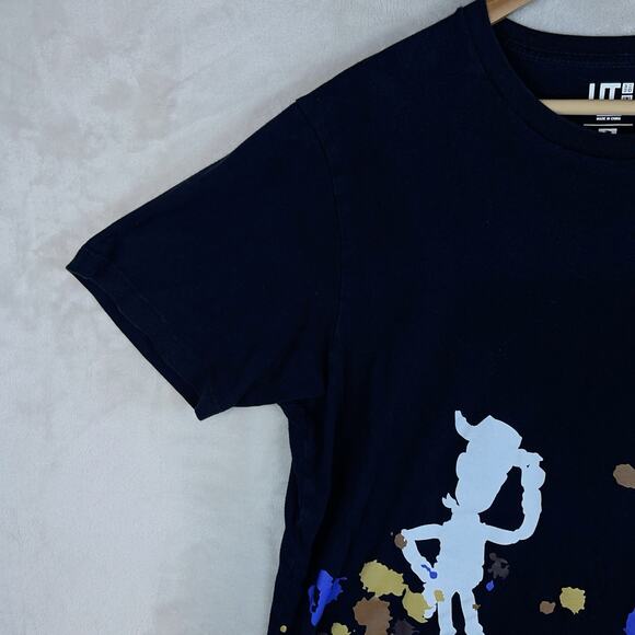 Uniqlo x Pixar Toy Story T- Shirt Men's L Black Disney Woody Graphic Paint Splat - Picture 3 of 9
